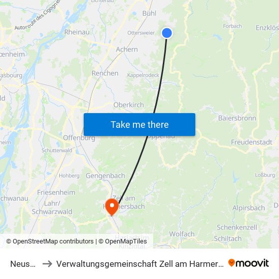 Neusatz to Verwaltungsgemeinschaft Zell am Harmersbach map
