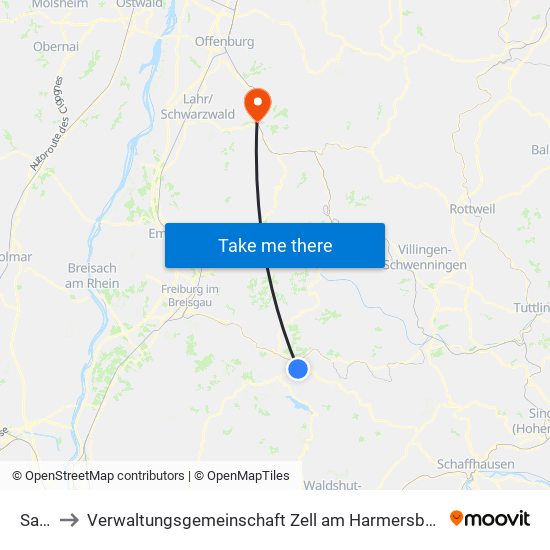 Saig to Verwaltungsgemeinschaft Zell am Harmersbach map