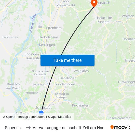 Scherzingen to Verwaltungsgemeinschaft Zell am Harmersbach map