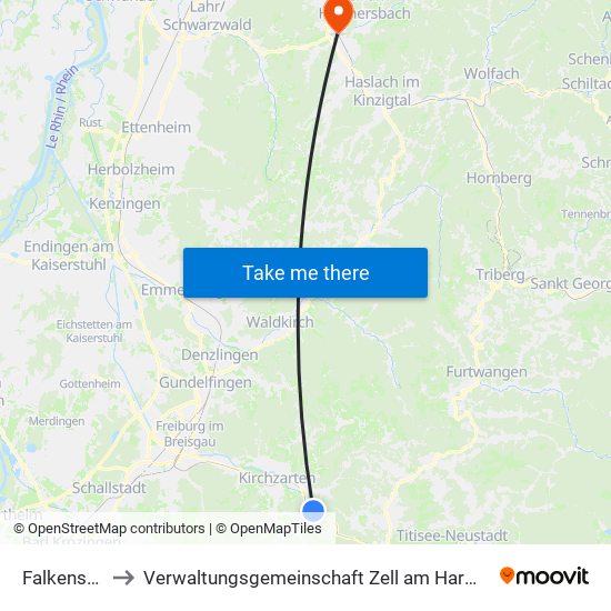 Falkensteig to Verwaltungsgemeinschaft Zell am Harmersbach map