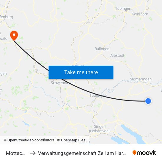 Mottschieß to Verwaltungsgemeinschaft Zell am Harmersbach map