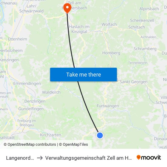 Langenordnach to Verwaltungsgemeinschaft Zell am Harmersbach map