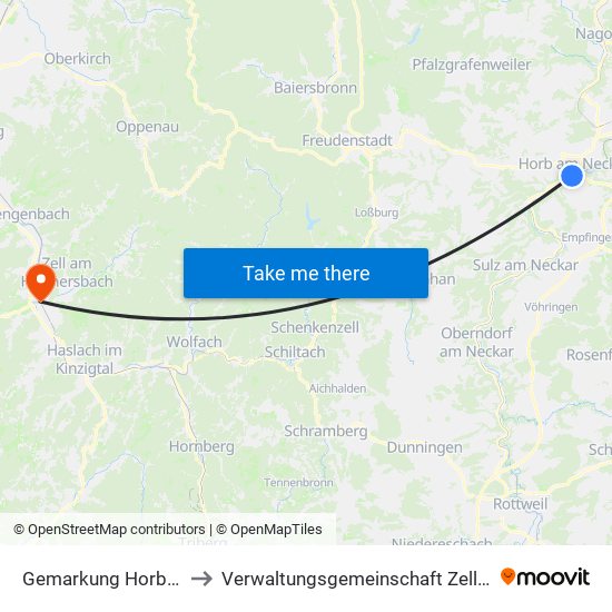 Gemarkung Horb am Neckar to Verwaltungsgemeinschaft Zell am Harmersbach map