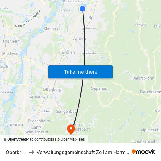 Oberbruch to Verwaltungsgemeinschaft Zell am Harmersbach map