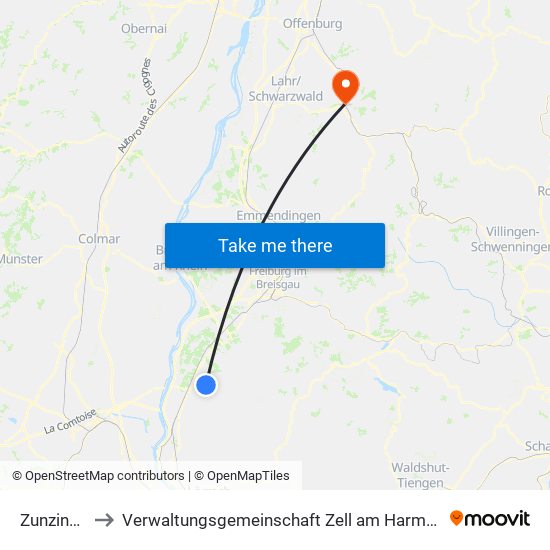 Zunzingen to Verwaltungsgemeinschaft Zell am Harmersbach map