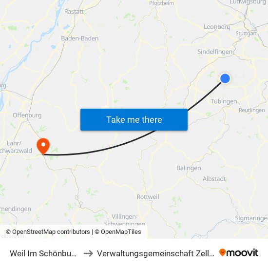 Weil Im Schönbuch (Kernort) to Verwaltungsgemeinschaft Zell am Harmersbach map