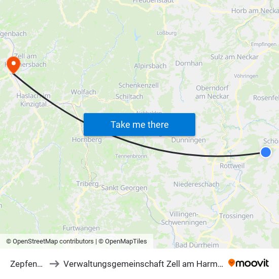 Zepfenhan to Verwaltungsgemeinschaft Zell am Harmersbach map