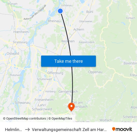 Helmlingen to Verwaltungsgemeinschaft Zell am Harmersbach map