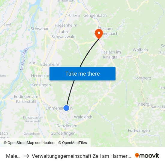Maleck to Verwaltungsgemeinschaft Zell am Harmersbach map