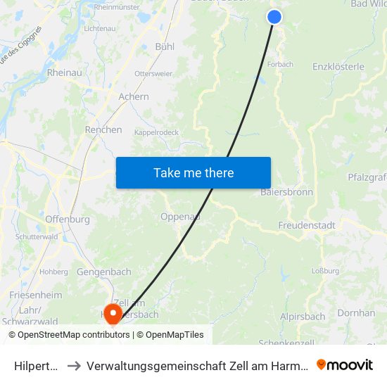 Hilpertsau to Verwaltungsgemeinschaft Zell am Harmersbach map