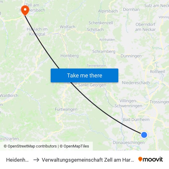 Heidenhofen to Verwaltungsgemeinschaft Zell am Harmersbach map