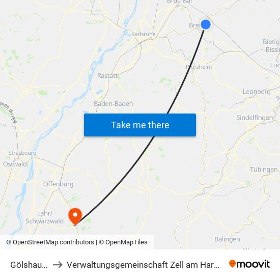 Gölshausen to Verwaltungsgemeinschaft Zell am Harmersbach map