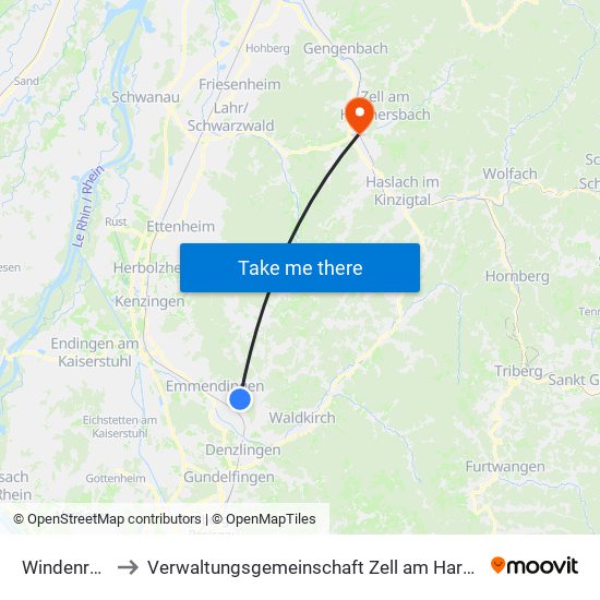 Windenreute to Verwaltungsgemeinschaft Zell am Harmersbach map