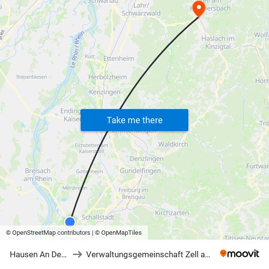 Hausen An Der Möhlin to Verwaltungsgemeinschaft Zell am Harmersbach map