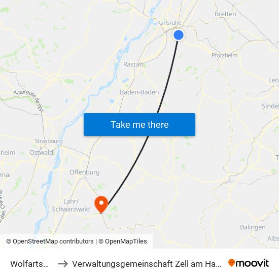 Wolfartsweier to Verwaltungsgemeinschaft Zell am Harmersbach map