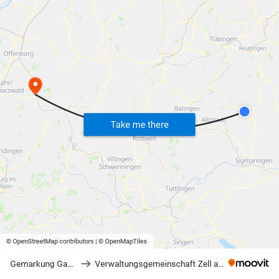 Gemarkung Gauselfingen to Verwaltungsgemeinschaft Zell am Harmersbach map