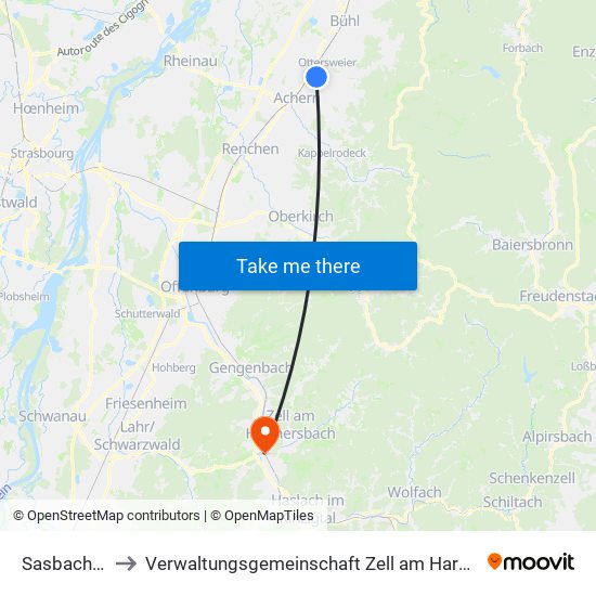 Sasbachried to Verwaltungsgemeinschaft Zell am Harmersbach map