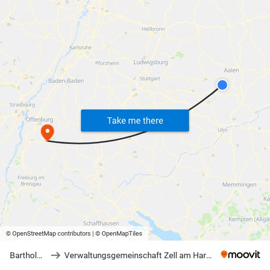Bartholomä to Verwaltungsgemeinschaft Zell am Harmersbach map