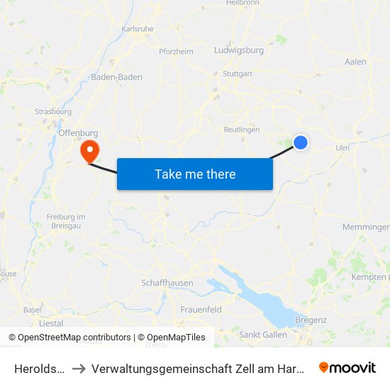Heroldstatt to Verwaltungsgemeinschaft Zell am Harmersbach map