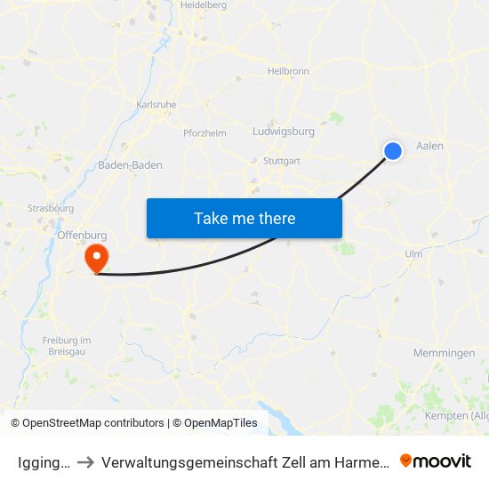 Iggingen to Verwaltungsgemeinschaft Zell am Harmersbach map