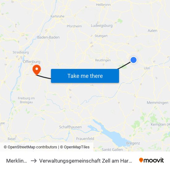 Merklingen to Verwaltungsgemeinschaft Zell am Harmersbach map