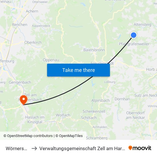 Wörnersberg to Verwaltungsgemeinschaft Zell am Harmersbach map