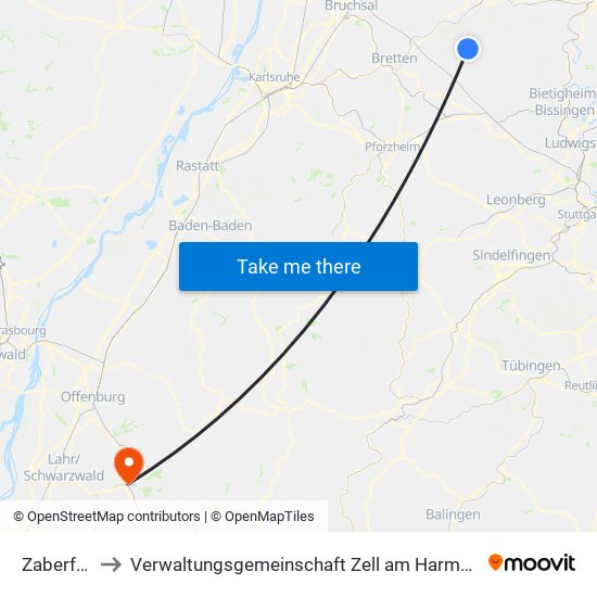 Zaberfeld to Verwaltungsgemeinschaft Zell am Harmersbach map