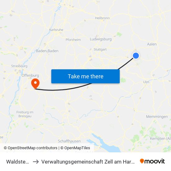 Waldstetten to Verwaltungsgemeinschaft Zell am Harmersbach map