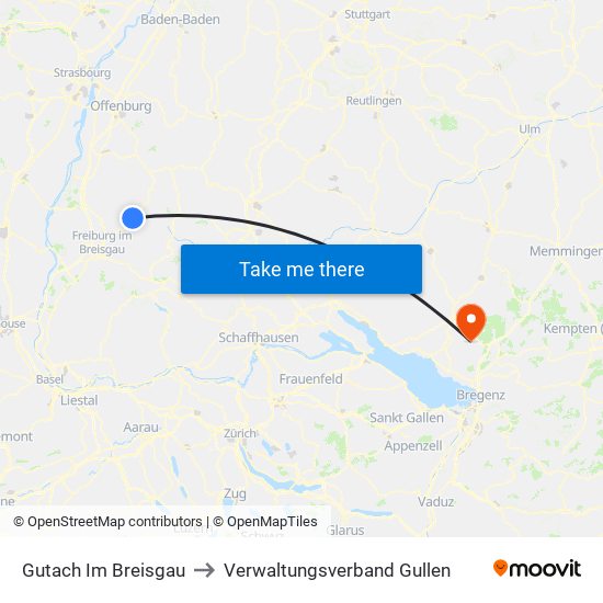 Gutach Im Breisgau to Verwaltungsverband Gullen map