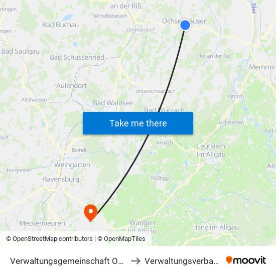 Verwaltungsgemeinschaft Ochsenhausen to Verwaltungsverband Gullen map