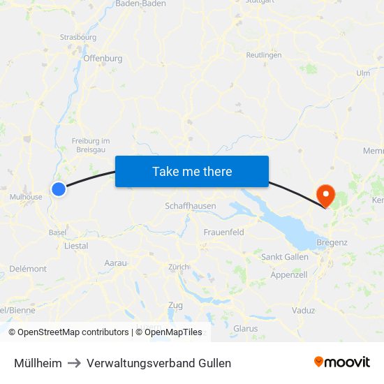 Müllheim to Verwaltungsverband Gullen map