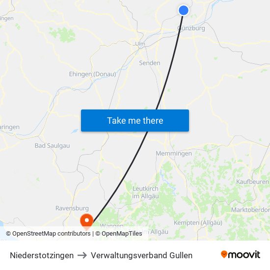 Niederstotzingen to Verwaltungsverband Gullen map
