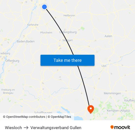 Wiesloch to Verwaltungsverband Gullen map