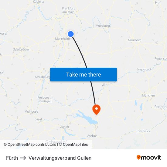Fürth to Verwaltungsverband Gullen map
