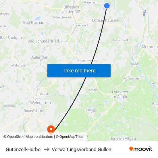 Gutenzell-Hürbel to Verwaltungsverband Gullen map