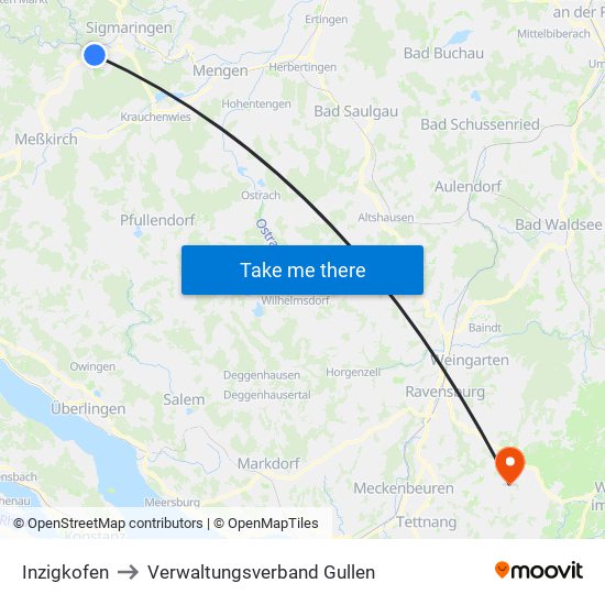 Inzigkofen to Verwaltungsverband Gullen map