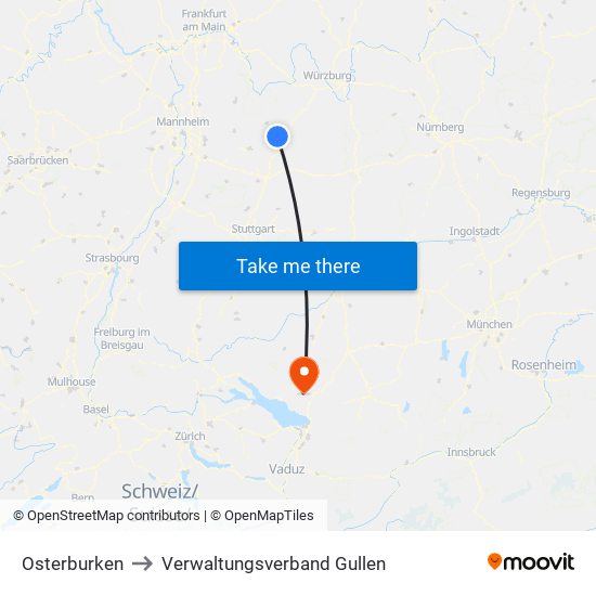 Osterburken to Verwaltungsverband Gullen map
