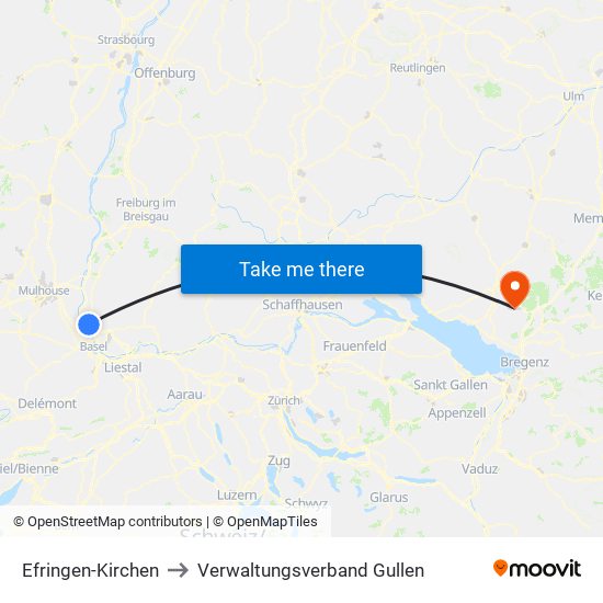 Efringen-Kirchen to Verwaltungsverband Gullen map