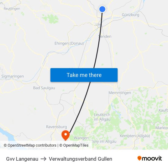 Gvv Langenau to Verwaltungsverband Gullen map