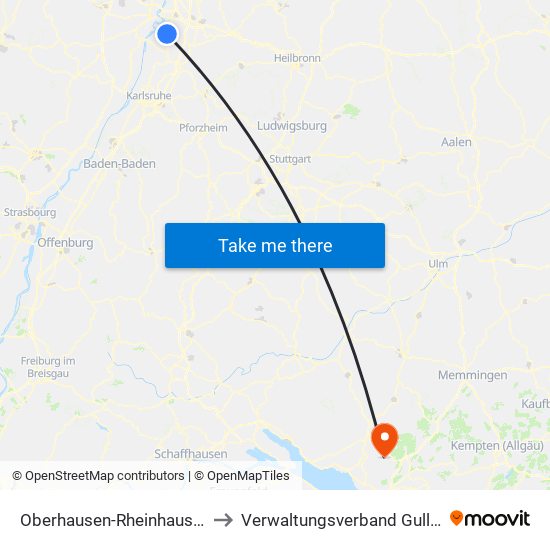 Oberhausen-Rheinhausen to Verwaltungsverband Gullen map