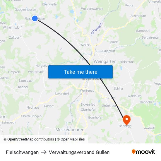 Fleischwangen to Verwaltungsverband Gullen map