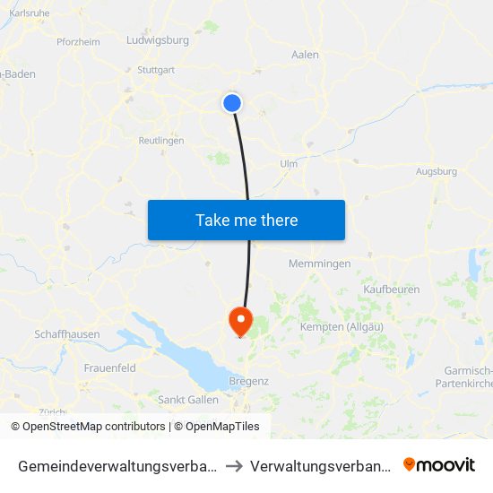 Gemeindeverwaltungsverband Voralb to Verwaltungsverband Gullen map