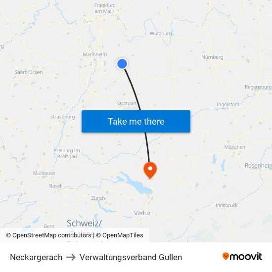 Neckargerach to Verwaltungsverband Gullen map