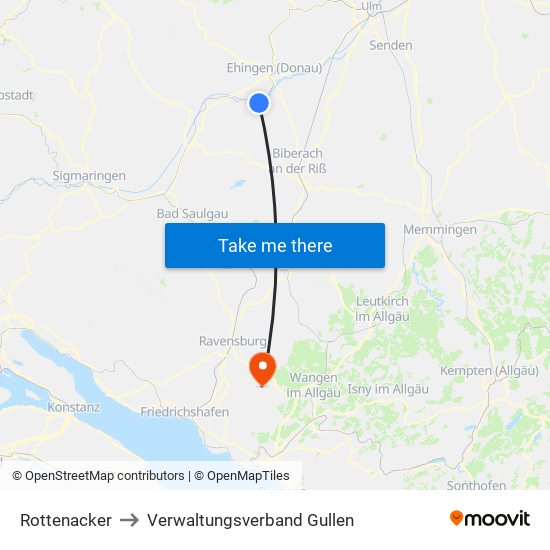 Rottenacker to Verwaltungsverband Gullen map