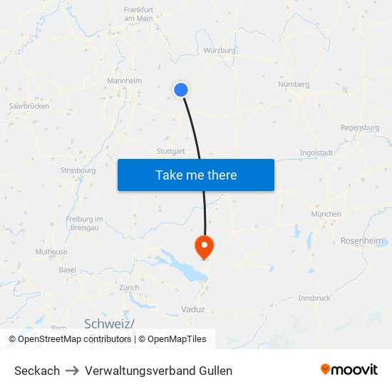 Seckach to Verwaltungsverband Gullen map