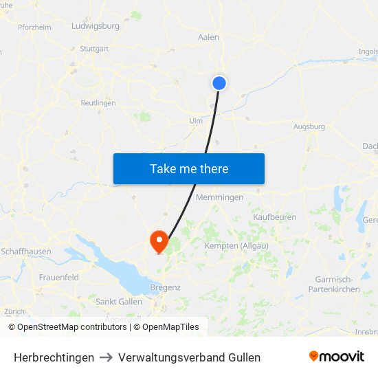Herbrechtingen to Verwaltungsverband Gullen map