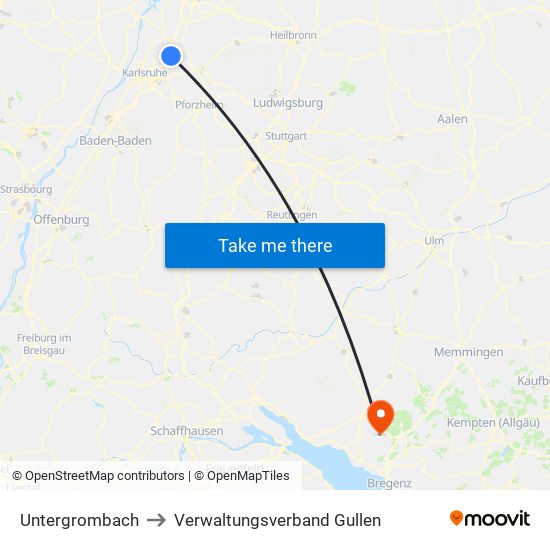 Untergrombach to Verwaltungsverband Gullen map