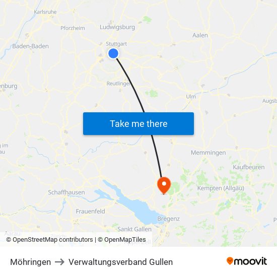 Möhringen to Verwaltungsverband Gullen map