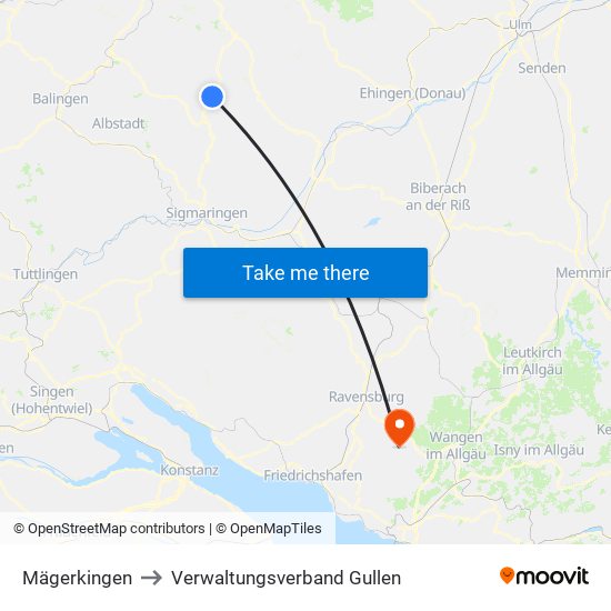 Mägerkingen to Verwaltungsverband Gullen map