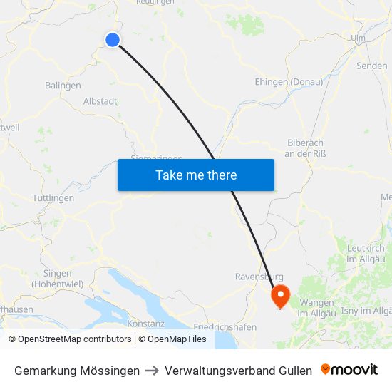 Gemarkung Mössingen to Verwaltungsverband Gullen map